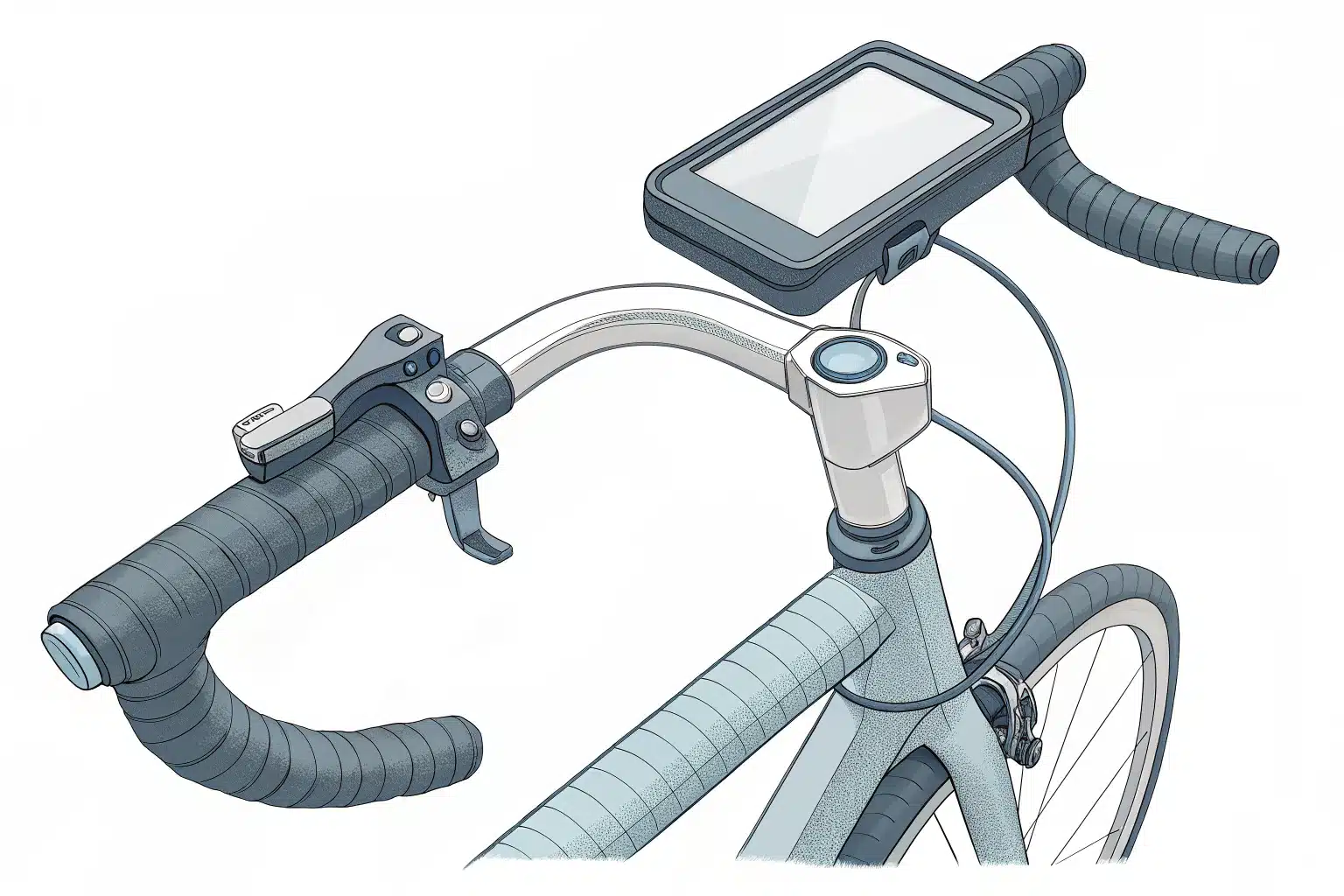 Illustration d'un cintre de vélo de route équipé d'un compteur GPS à écran vide